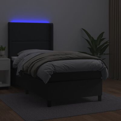 vidaXL Krevet box spring s madracem LED crni 100x200cm od umjetne kože