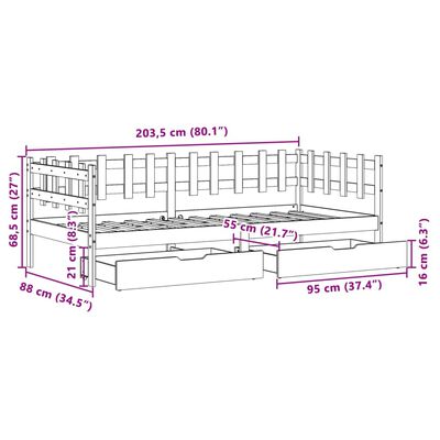 vidaXL Dnevni krevet s ladicama bez madraca 90x200 cm masivno drvo