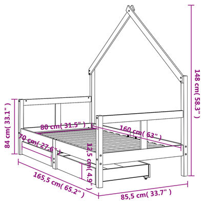 vidaXL Okvir za dječji krevet s ladicama bijeli 80x160 cm od borovine