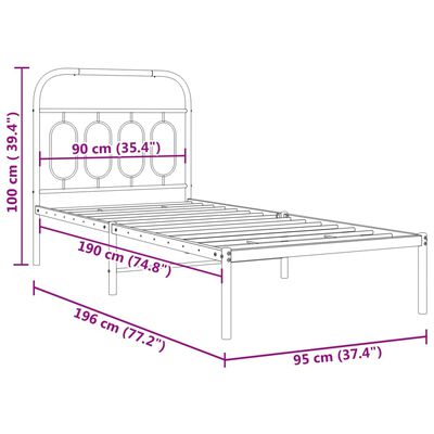 vidaXL Metalni okvir za krevet s uzglavljem crni 90x190 cm