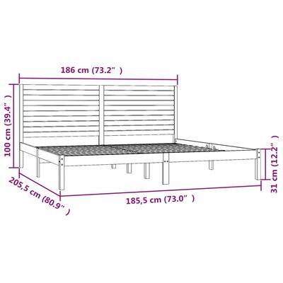 vidaXL Okvir za krevet od masivnog drva bijeli 180 x 200 cm 6FT veliki