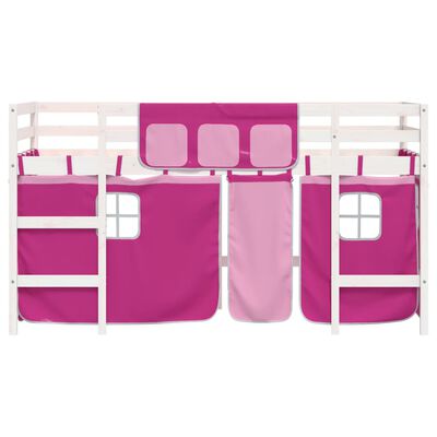 vidaXL Dječji krevet na kat i zavjese ružičasti 80 x 200 cm borovina