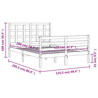 vidaXL Okvir kreveta s uzglavljem 120 x 200 cm od masivnog drva