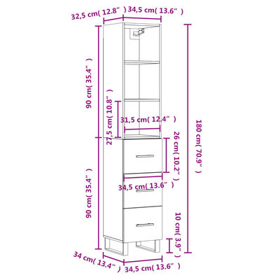 vidaXL Visoka komoda sjajna bijela 34,5x34x180 cm konstruirano drvo