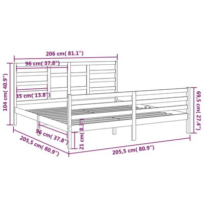 vidaXL Okvir za krevet od masivne borovine crni 200 x 200 cm