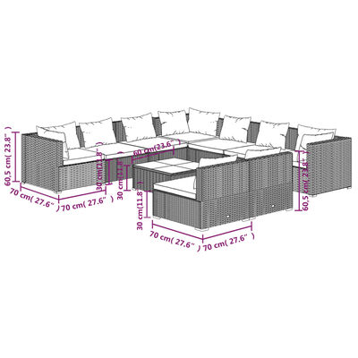 vidaXL 10-dijelna vrtna garnitura od poliratana s jastucima crna