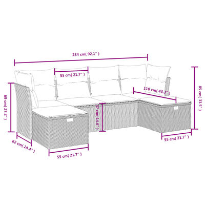 vidaXL 6-dijelni set vrtnih sofa s jastucima crni od poliratana