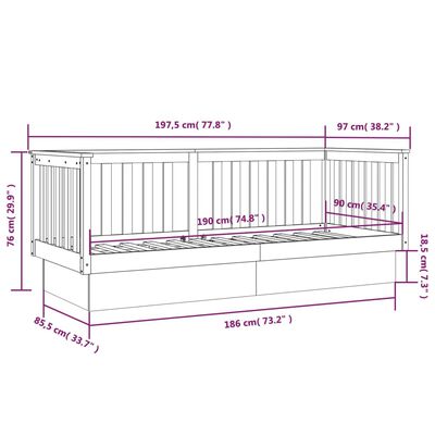 vidaXL Dnevni krevet bez madraca 90 x 190 cm od masivne borovine