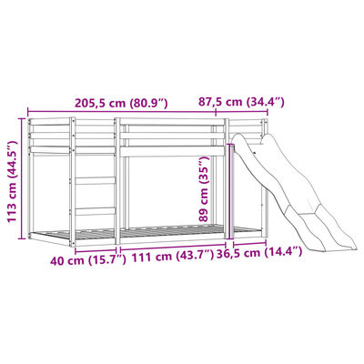 vidaXL Krevet na kat s toboganom i zavjesama plavi 80 x 200 cm