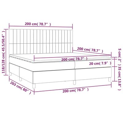 vidaXL Krevet box spring s madracem LED tamnozeleni 200x200 cm baršun