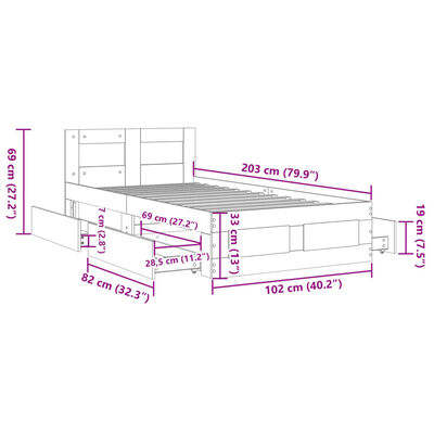 vidaXL Okvir za krevet s uzglavljem boja hrasta 100x200 cm drveni