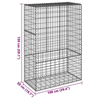 vidaXL Gabionska košara s poklopcem 100x50x150 cm pocinčano željezo