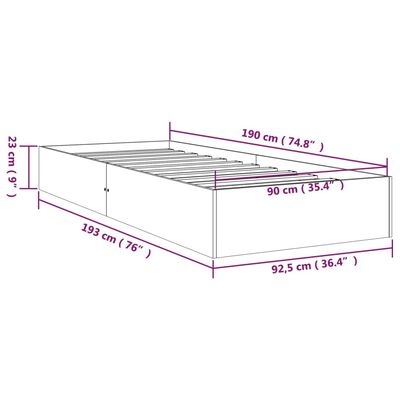 vidaXL Okvir za krevet od masivnog drva 90 x 190 cm jednokrevetni