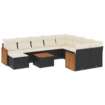 vidaXL 11-dijelni set vrtnih sofa od poliratana s jastucima crni