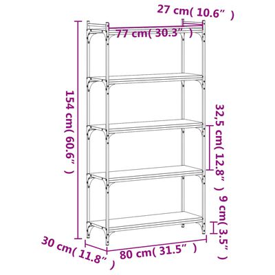 vidaXL Regal za knjige 5 razina smeđa boja hrasta 80x30x154 cm drveni