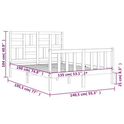 vidaXL Okvir kreveta s uzglavljem bijeli 4FT6 bračni od masivnog drva