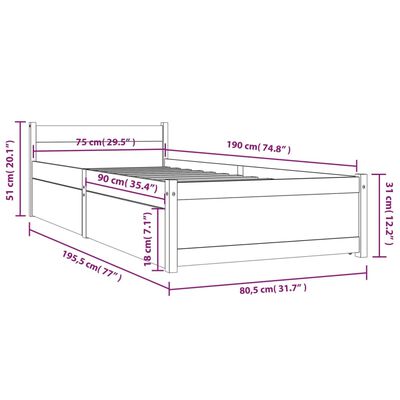 vidaXL Okvir za krevet s ladicama 75 x 190 cm 2FT6 jednokrevetni