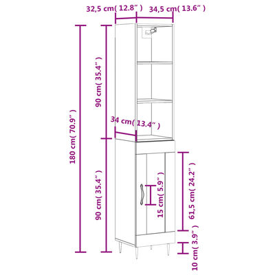 vidaXL Visoka komoda siva betona 34,5x34x180 cm od konstruiranog drva