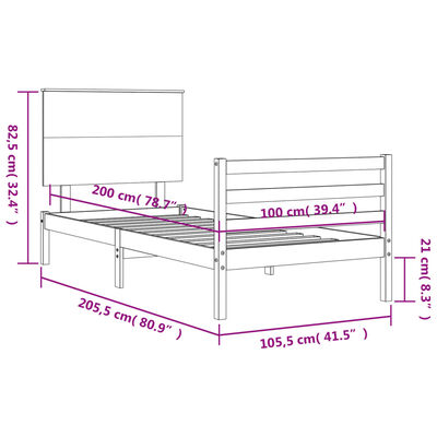 vidaXL Okvir za krevet s uzglavljem crni 100x200 cm od masivnog drva