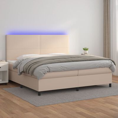 vidaXL Krevet box spring madrac LED cappuccino 200x200cm umjetna koža