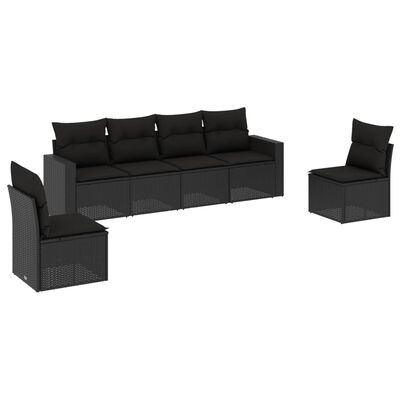 vidaXL 6-dijelni set vrtnih sofa s jastucima crni od poliratana