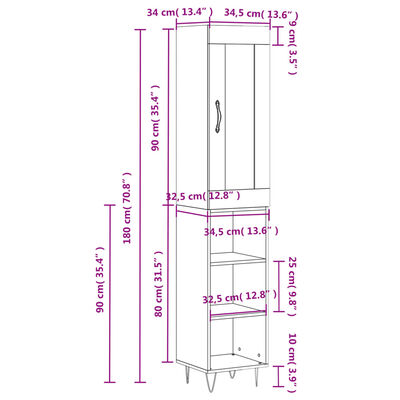 vidaXL Visoka komoda dimljeni hrast 34,5x34x180cm konstruiranog drva