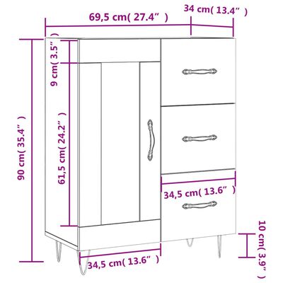 vidaXL Komoda boja dimljenog hrasta 69,5x34x90 cm konstruirano drvo