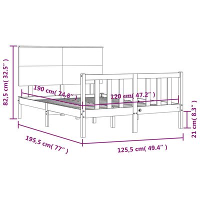 vidaXL Okvir kreveta s uzglavljem crni 4FT mali bračni masivno drvo