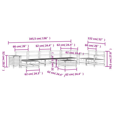 vidaXL 10-dijelni set vrtnih sofa bijeli od masivne borovine