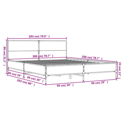 vidaXL Okvir za krevet boja hrasta 200x200cm konstruirano drvo i metal