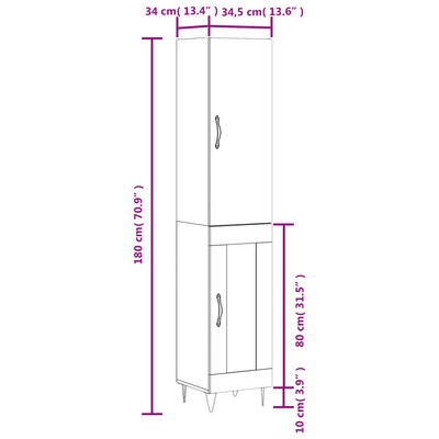 vidaXL Visoka komoda dimljeni hrast 34,5x34x180cm konstruiranog drva