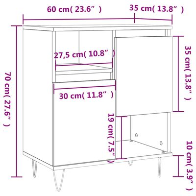 vidaXL Komoda sivog hrasta sonome 60x35x70 cm od konstruiranog drva