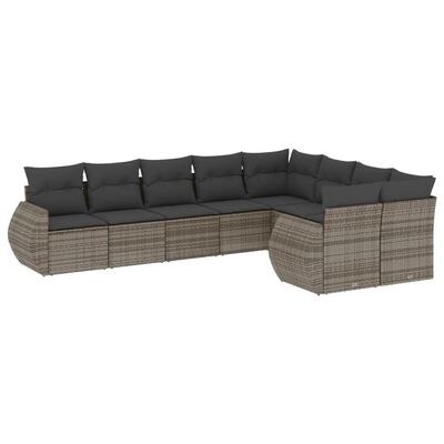 vidaXL 9-dijelni set vrtnih sofa od poliratana s jastucima sivi