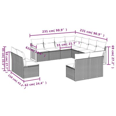 vidaXL 11-dijelni set vrtnih sofa od poliratana s jastucima bež