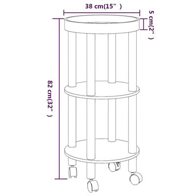 vidaXL Kolica na 3 razine crni 38 x 38 x 82 cm od drva i borovine