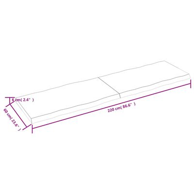 vidaXL Stolna ploča svjetlosmeđa 220x60x(2-6) cm obrađena hrastovina