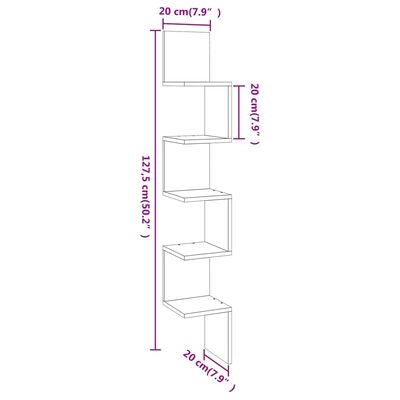 vidaXL Kutna zidna polica boja hrasta 20x20x127,5 cm konstruirano drvo