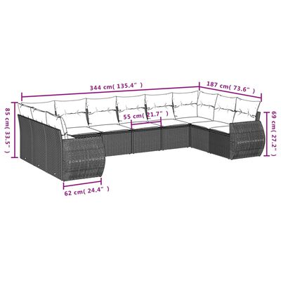 vidaXL 11-dijelni set vrtnih sofa od poliratana s jastucima crni