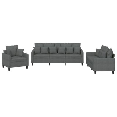 vidaXL 3-dijelni set sofa s jastucima tamnosivi od tkanine