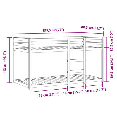 vidaXL Krevet na kat sa zavjesama bijelo-crni 75 x 190 cm od borovine