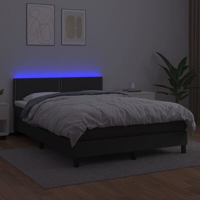 vidaXL Krevet box spring s madracem LED crni 140 x 190 cm umjetna koža