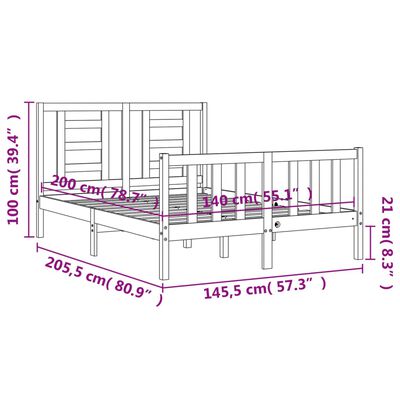 vidaXL Okvir za krevet s uzglavljem bijeli 140x200 cm od masivnog drva