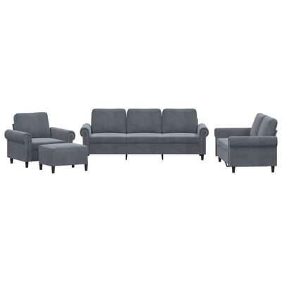 vidaXL 4-dijelni set sofa s jastucima tamnosivi baršunasti