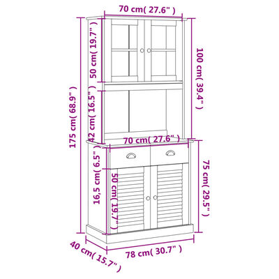 vidaXL Visoka komoda VIGO siva 78 x 40 x 175 cm od masivne borovine