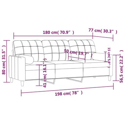 vidaXL Trosjed s ukrasnim jastucima boja vina 180 cm od tkanine