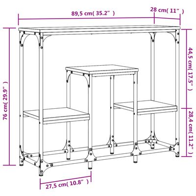 vidaXL Konzolni stol boja hrasta sonome 89,5x28x76cm konstruirano drvo
