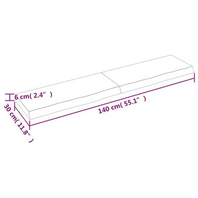 vidaXL Zidna polica 140x30x(2-6) cm neobrađena masivna hrastovina