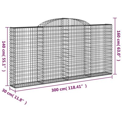 vidaXL Lučne gabionske košare 11kom 300x30x140/160cm pocinčano željezo