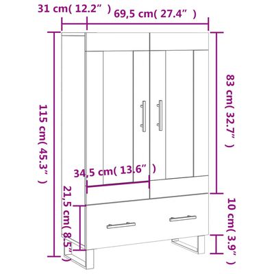 vidaXL Visoka komoda smeđa boja hrasta 69,5x31x115cm konstruirano drvo