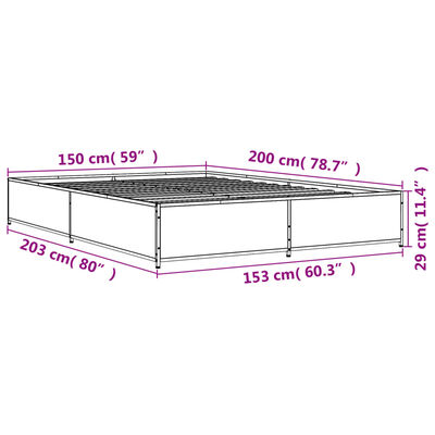 vidaXL Okvir za krevet boja hrasta 150x200cm konstruirano drvo i metal